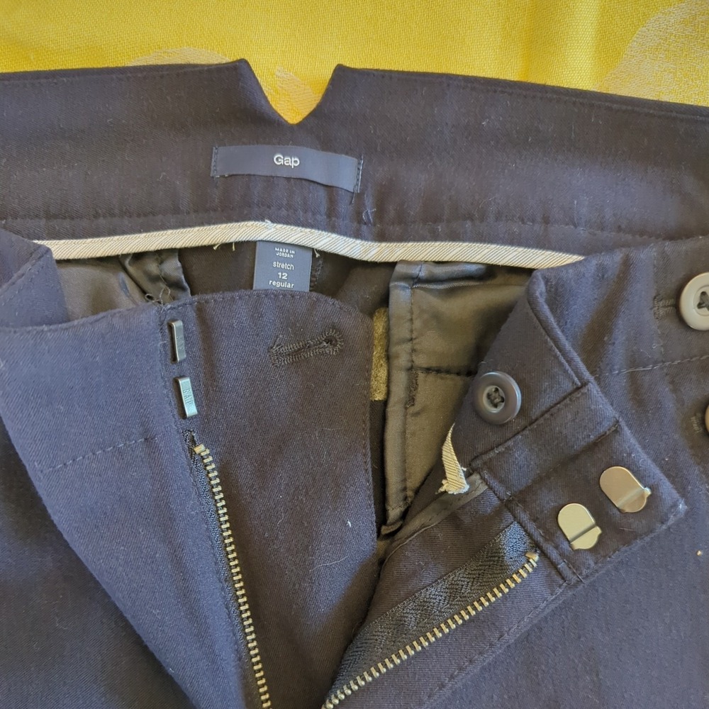 GAP Women Dress Pants Size 12 Dark Blue Navy Mid Rise Flare Leg Pockets